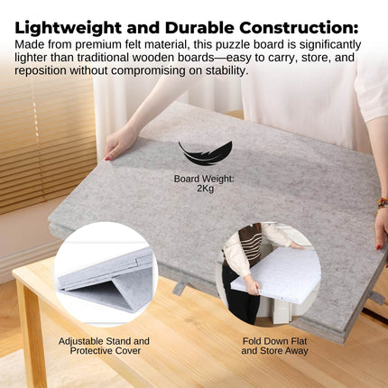 Social Hike Puzzle Board 1000 pcs - Felt Tilting Portable Cover + Drawers Silver.