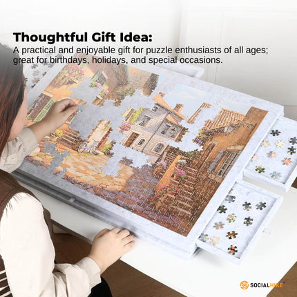 Social Hike Puzzle Board 1000 pcs - Felt Tilting Portable Cover + Drawers Silver.