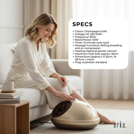 Orku 3D Foot Massager Machine - Home Heat Massage Kneading Air Compression Gold.