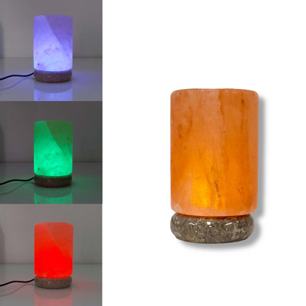 USB Colour Changing Salt Himalayan Lamp - Cylinder Shape Pink Rock LED Light.