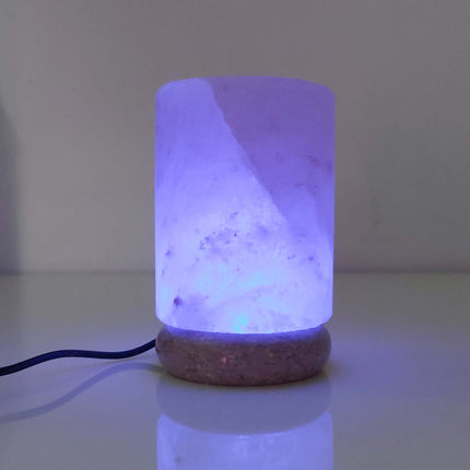 USB Colour Changing Salt Himalayan Lamp - Cylinder Shape Pink Rock LED Light.