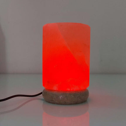 USB Colour Changing Salt Himalayan Lamp - Cylinder Shape Pink Rock LED Light.