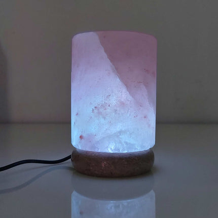 USB Colour Changing Salt Himalayan Lamp - Cylinder Shape Pink Rock LED Light.