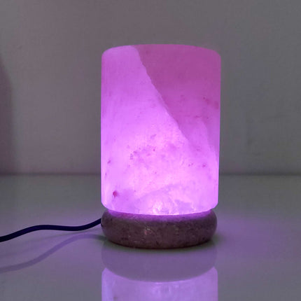 USB Colour Changing Salt Himalayan Lamp - Cylinder Shape Pink Rock LED Light.
