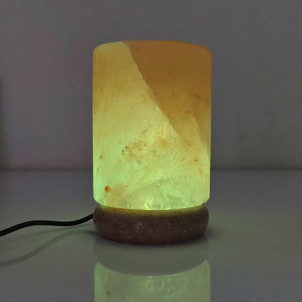 USB Colour Changing Salt Himalayan Lamp - Cylinder Shape Pink Rock LED Light.