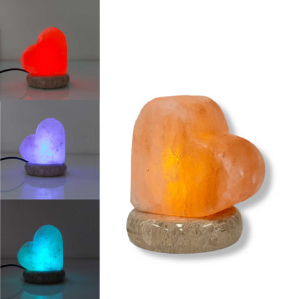 USB Colour Changing Salt Himalayan Lamp - Heart Love Shape Pink Rock LED Light.