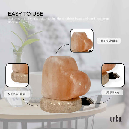 USB Colour Changing Salt Himalayan Lamp - Heart Love Shape Pink Rock LED Light.