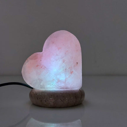 USB Colour Changing Salt Himalayan Lamp - Heart Love Shape Pink Rock LED Light.