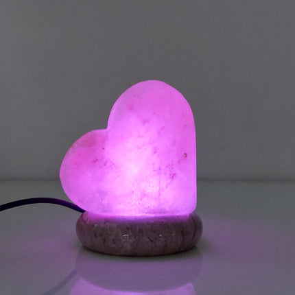 USB Colour Changing Salt Himalayan Lamp - Heart Love Shape Pink Rock LED Light.
