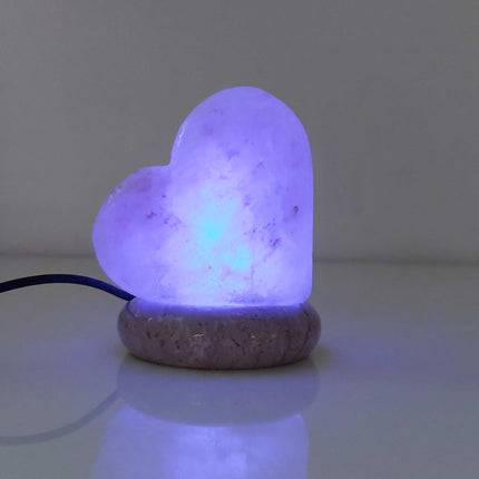 USB Colour Changing Salt Himalayan Lamp - Heart Love Shape Pink Rock LED Light.