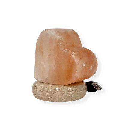 USB Colour Changing Salt Himalayan Lamp - Heart Love Shape Pink Rock LED Light.