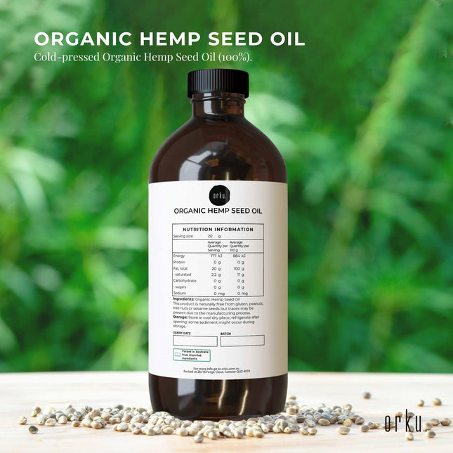 Orku 500ml Organic Hemp Seed Oil - Cold Pressed Food Grade Oils.
