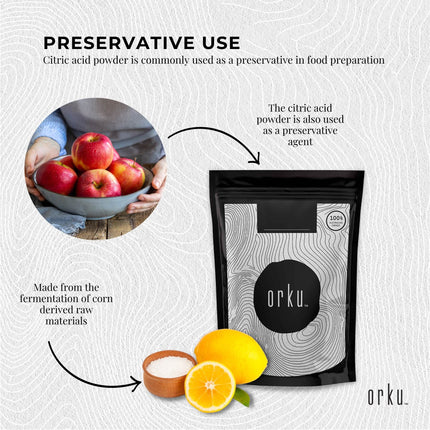 Orku 1Kg Citric Acid Powder - Food Grade Non GMO Anhydrous Preservative E330.