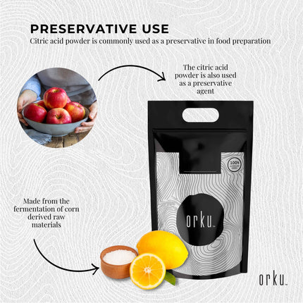 Orku 1Kg Citric Acid Powder - Food Grade Non GMO Anhydrous Preservative E330.