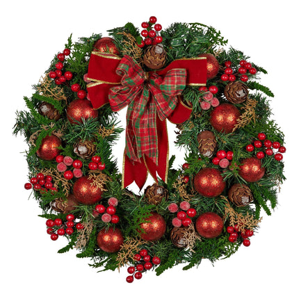 Christabelle Stunning 71cm Christmas Wreath Lush Red Baubles Berries Pine Cones and Bow Front Door Decoration.