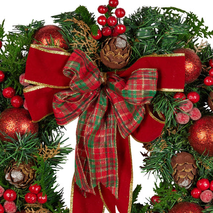 Christabelle Stunning 71cm Christmas Wreath Lush Red Baubles Berries Pine Cones and Bow Front Door Decoration.