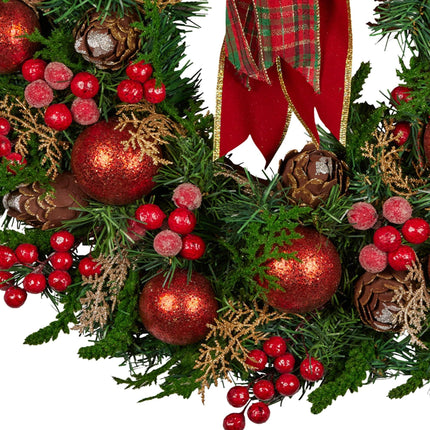 Christabelle Stunning 71cm Christmas Wreath Lush Red Baubles Berries Pine Cones and Bow Front Door Decoration.