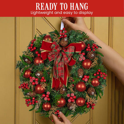 Christabelle Stunning 71cm Christmas Wreath Lush Red Baubles Berries Pine Cones and Bow Front Door Decoration.