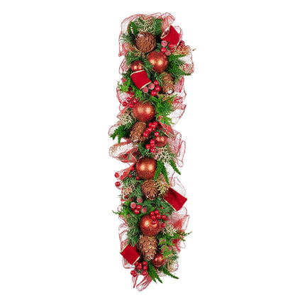 Christabelle 1m Christmas Garland with Red Berries & Pine Cones Baubles Berries Tree Decoration Ornament Red Green.