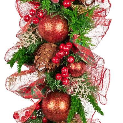 Christabelle 1m Christmas Garland with Red Berries & Pine Cones Baubles Berries Tree Decoration Ornament Red Green.