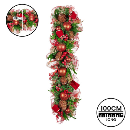 Christabelle 1m Christmas Garland with Red Berries & Pine Cones Baubles Berries Tree Decoration Ornament Red Green.
