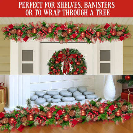 Christabelle 1m Christmas Garland with Red Berries & Pine Cones Baubles Berries Tree Decoration Ornament Red Green.