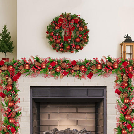 Christabelle 1m Christmas Garland with Red Berries & Pine Cones Baubles Berries Tree Decoration Ornament Red Green.