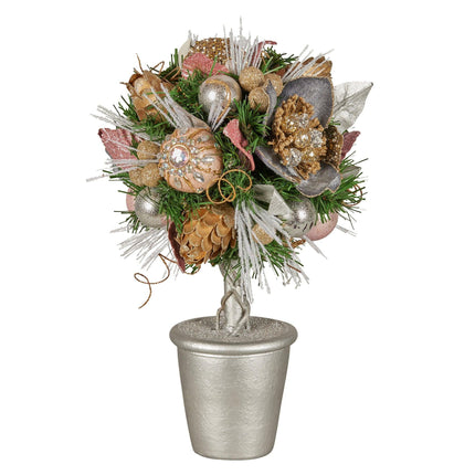 Christabelle 36cm Christmas Tabletop Topiary Tree Jewelled Baubles, Berries, Flowers and Pine Cones Festive Decoration.