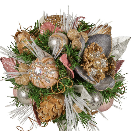 Christabelle 36cm Christmas Tabletop Topiary Tree Jewelled Baubles, Berries, Flowers and Pine Cones Festive Decoration.