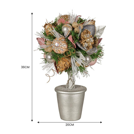 Christabelle 36cm Christmas Tabletop Topiary Tree Jewelled Baubles, Berries, Flowers and Pine Cones Festive Decoration.