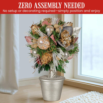 Christabelle 36cm Christmas Tabletop Topiary Tree Jewelled Baubles, Berries, Flowers and Pine Cones Festive Decoration.