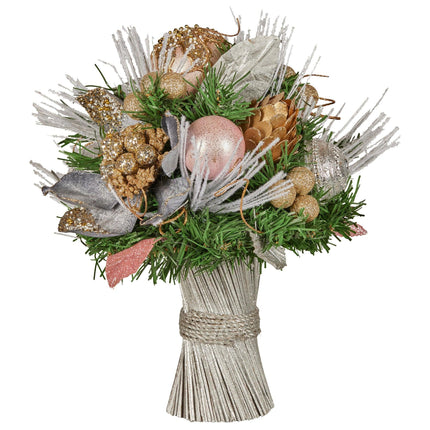 Christabelle 33cm Christmas Bouquet Pre Decorated Holiday Floral Arrangement w/Jewelled Baubles, Berries, Flowers & Pine.