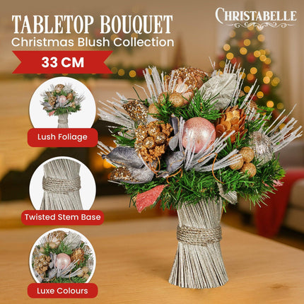 Christabelle 33cm Christmas Bouquet Pre Decorated Holiday Floral Arrangement w/Jewelled Baubles, Berries, Flowers & Pine.