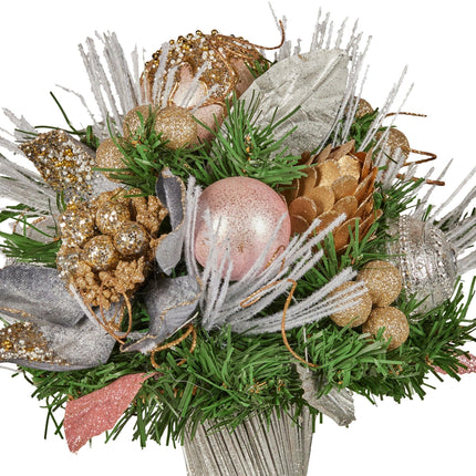 Christabelle 33cm Christmas Bouquet Pre Decorated Holiday Floral Arrangement w/Jewelled Baubles, Berries, Flowers & Pine.