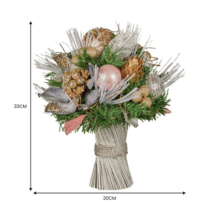 Christabelle 33cm Christmas Bouquet Pre Decorated Holiday Floral Arrangement w/Jewelled Baubles, Berries, Flowers & Pine.