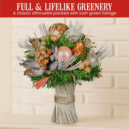 Christabelle 33cm Christmas Bouquet Pre Decorated Holiday Floral Arrangement w/Jewelled Baubles, Berries, Flowers & Pine.