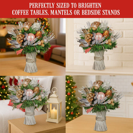Christabelle 33cm Christmas Bouquet Pre Decorated Holiday Floral Arrangement w/Jewelled Baubles, Berries, Flowers & Pine.