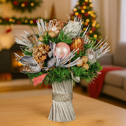 Christabelle 33cm Christmas Bouquet Pre Decorated Holiday Floral Arrangement w/Jewelled Baubles, Berries, Flowers & Pine.