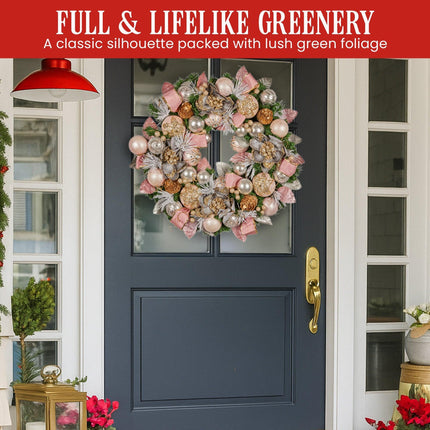 Christabelle 71cm Christmas Wreath Lush Pink Front Door Decoration Jewelled Baubles Flowers Pine Cones Ribbons Ornaments.