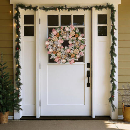 Christabelle 71cm Christmas Wreath Lush Pink Front Door Decoration Jewelled Baubles Flowers Pine Cones Ribbons Ornaments.