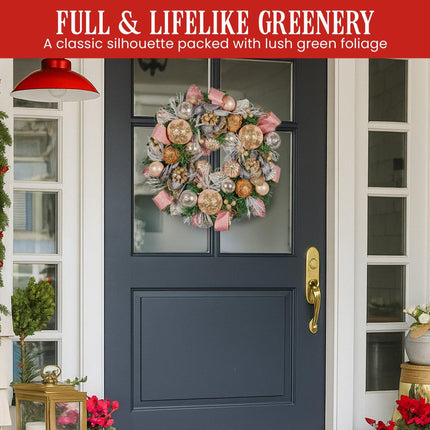 Christabelle 56cm Christmas Wreath Lush Pink Front Door Decoration Jewelled Baubles Flowers Pine Cones Ribbons Ornaments.