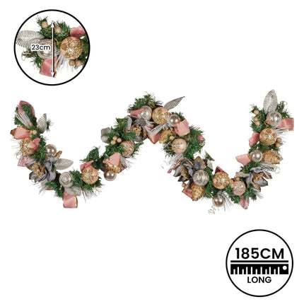 Christabelle Premium 1.8m Christmas Garland Jewelled Baubles & Berries Tree Decoration Ornament Pink Silver Gold.