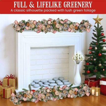 Christabelle Premium 1.8m Christmas Garland Jewelled Baubles & Berries Tree Decoration Ornament Pink Silver Gold.