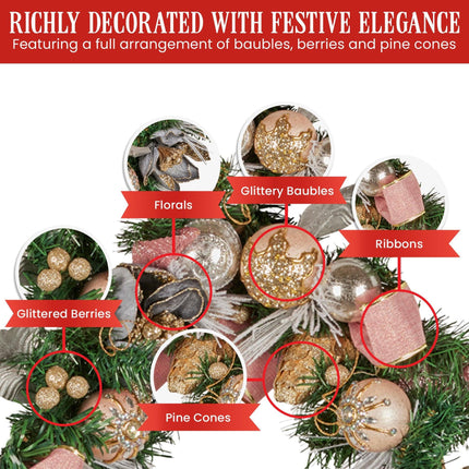 Christabelle Premium 1.8m Christmas Garland Jewelled Baubles & Berries Tree Decoration Ornament Pink Silver Gold.