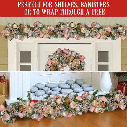 Christabelle Premium 1.8m Christmas Garland Jewelled Baubles & Berries Tree Decoration Ornament Pink Silver Gold.