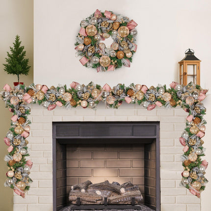 Christabelle Premium 1.8m Christmas Garland Jewelled Baubles & Berries Tree Decoration Ornament Pink Silver Gold.