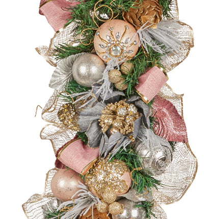 Christabelle Premium 100cm Christmas Garland Jewelled Baubles & Berries Tree Decoration Ornament Pink Silver Gold.