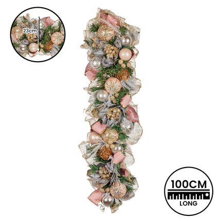 Christabelle Premium 100cm Christmas Garland Jewelled Baubles & Berries Tree Decoration Ornament Pink Silver Gold.