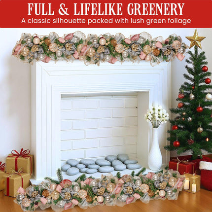 Christabelle Premium 100cm Christmas Garland Jewelled Baubles & Berries Tree Decoration Ornament Pink Silver Gold.