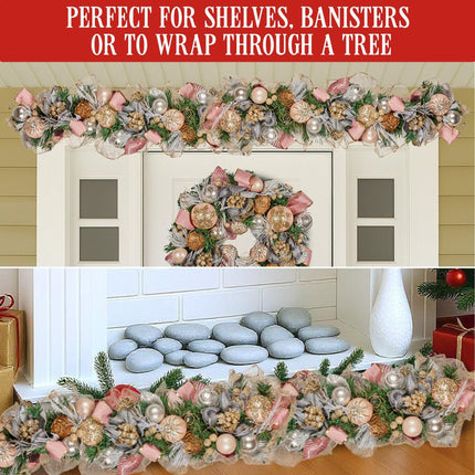 Christabelle Premium 100cm Christmas Garland Jewelled Baubles & Berries Tree Decoration Ornament Pink Silver Gold.